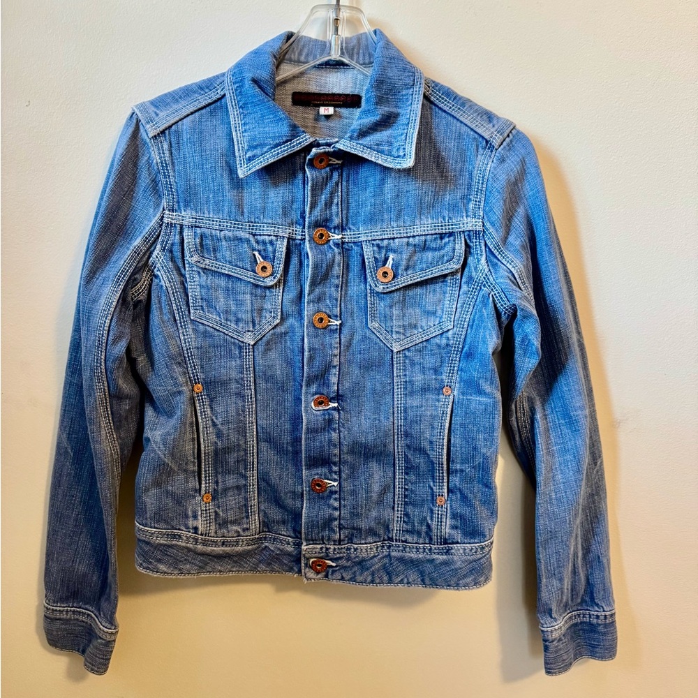 AG Adriano Goldschmied Denim Jacket Women’s Blue Fitted Trucker Jacket Size M